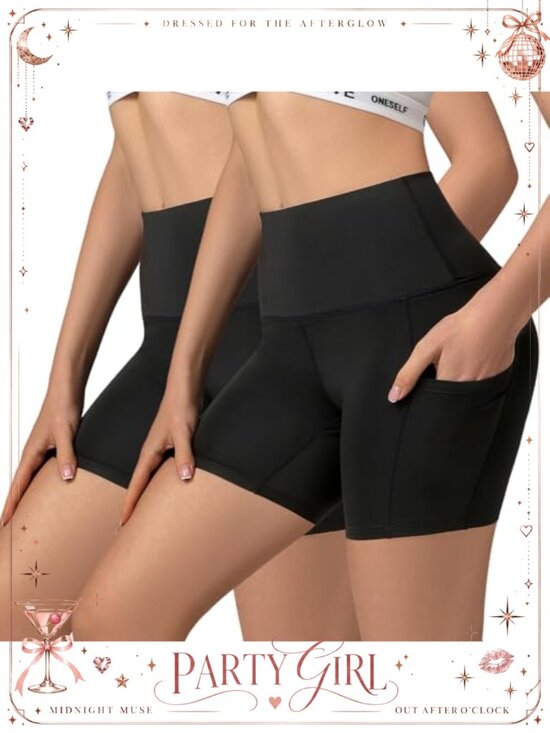 Pants - 2 Pack Spandex 5" High Rise Biker Shorts Yoga Workout Gym Shorts with Pockets